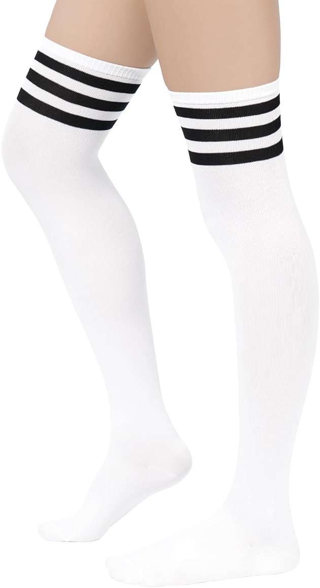 Century Star 3 Pairs Thigh High Socks for Women Over the Knee High Socks Triple Stripe Long Stockings Thigh Highs Leg Warmer - Image 3