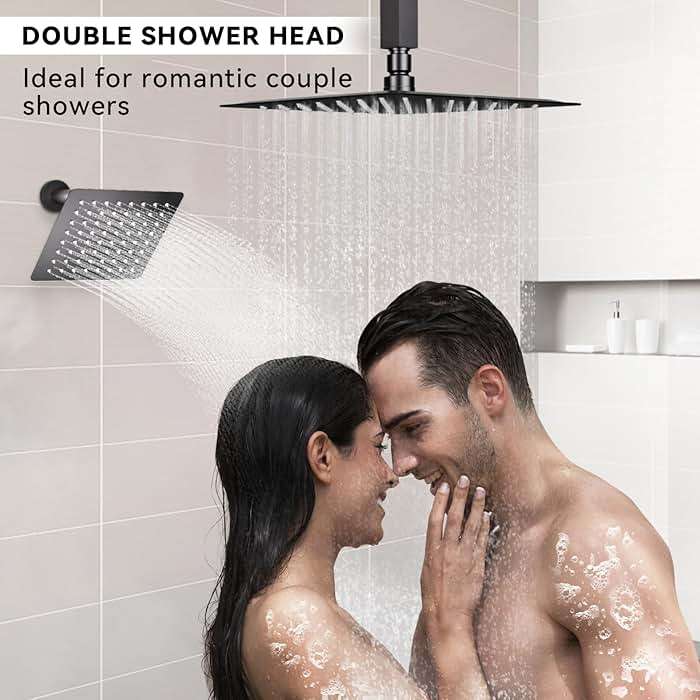 Matte Black Shower Faucet Set Shower System, STARBATH 12"+6" Ceiling Mount Rain Shower Head and Handheld Spray for Two Person, Shower Faucet Set with Diverter Valve and Trim Kit Complete - Image 4
