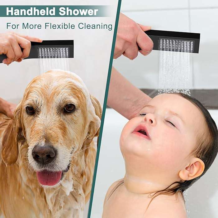 Matte Black Shower Faucet Set Shower System, STARBATH 12"+6" Ceiling Mount Rain Shower Head and Handheld Spray for Two Person, Shower Faucet Set with Diverter Valve and Trim Kit Complete - Image 5