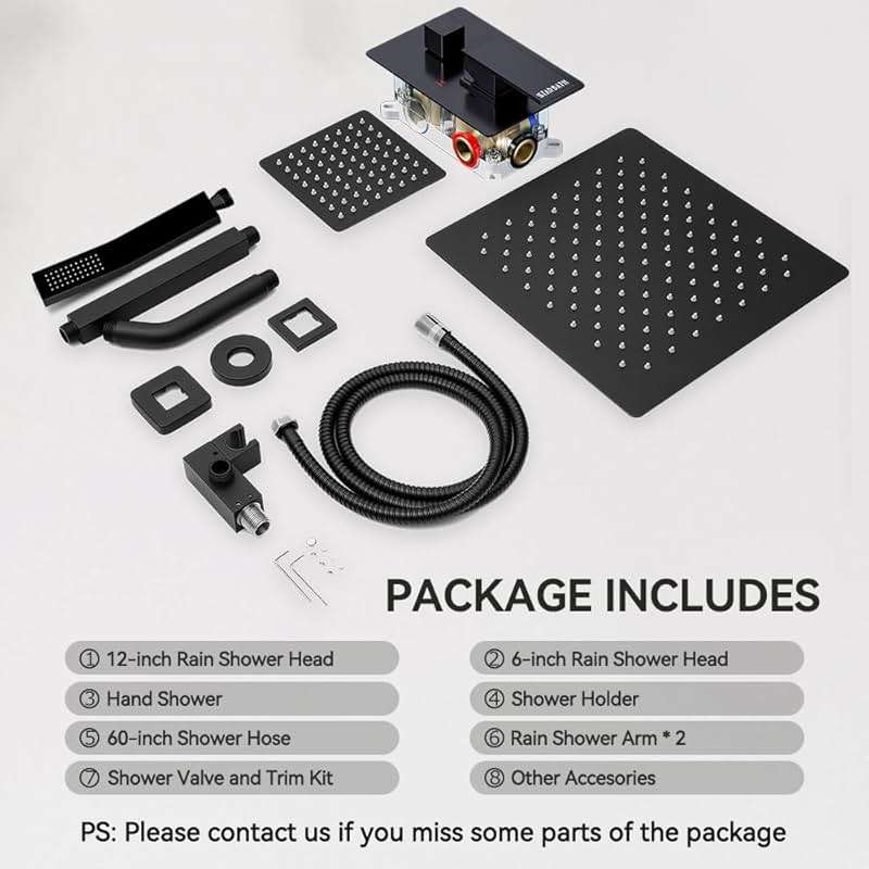 Matte Black Shower Faucet Set Shower System, STARBATH 12"+6" Ceiling Mount Rain Shower Head and Handheld Spray for Two Person, Shower Faucet Set with Diverter Valve and Trim Kit Complete - Image 8