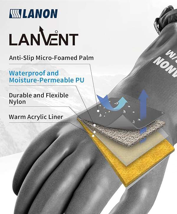 LANON Waterproof Winter Work Gloves, Moisture-permeable PU Coated,Warm Gloves for Freezer & Outdoor Work - Image 2