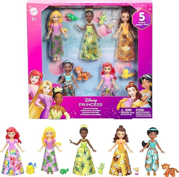 Mattel Disney Princess & Friends Set with 5 Posable Small Dolls in Removable Skirts or Pants & 5 Friend Figures, Inspired by the Disney Movies - Product Image