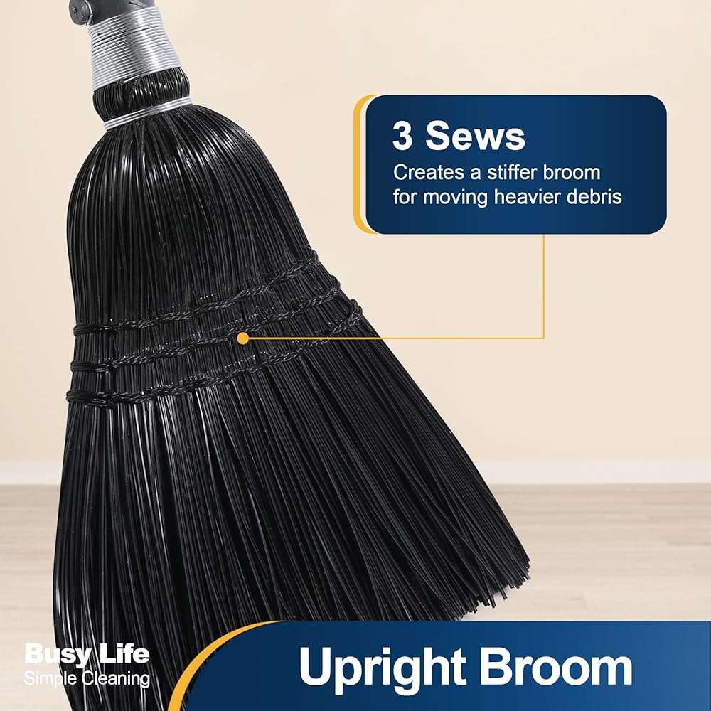 Yocada Broom Commercial Indoor Outdoor Broom 55.5 inch Tall for Courtyard Garage Lobby Mall Market Floor Home Office Leaves Stone Dust Rubbishb Black - Image 3