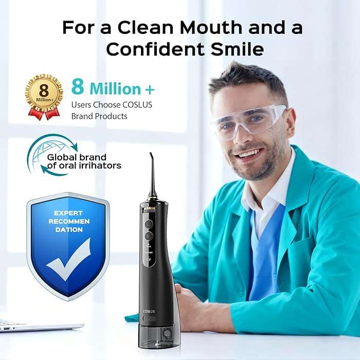 COSLUS E40 Portable Water Flosser for Teeth: ADA Accepted, 10 Pressure Settings Professional Water Dental Pick for Orthodontic, Braces & Sensitive Gums - Cordless for Travel Use, for Teens, BPA-Free - Image 4