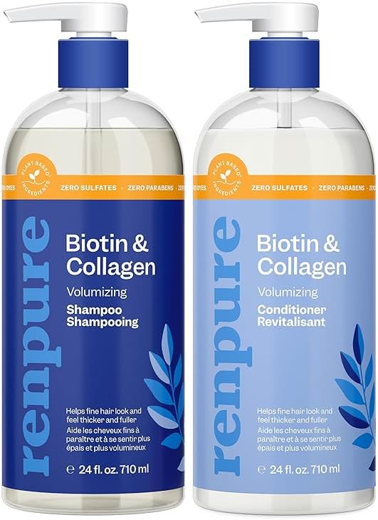 Renpure Biotin & Collagen Shampoo & Conditioner Set, Plant- Based - Nutrient Infused Formulas for Fuller, Thicker Looking Hair - For Fine Hair - Vitamin B7 (Biotin) & Collagen - 24 Fl Oz each, 2 Pack - Product Image