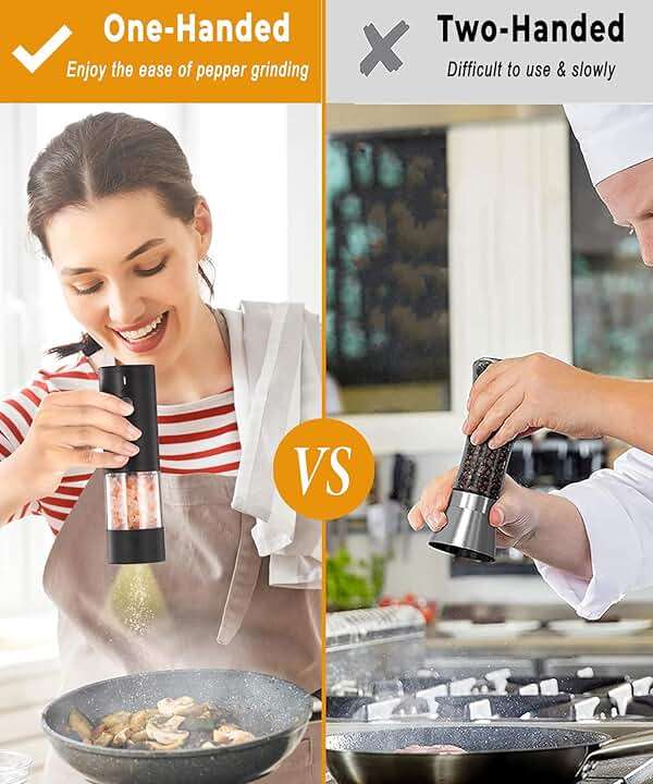 Rechargeable Electric Salt and Pepper Grinder Set - Extra Large Capacity - Automatic Black Peppercorn & Sea Salt Mill Grinders Set with Adjustable Coarseness & LED Light - Image 7