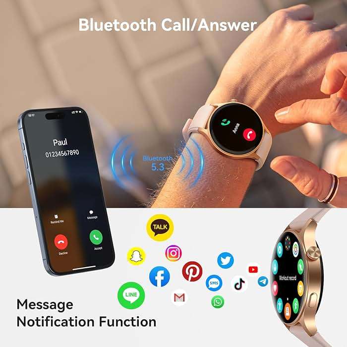 Smart Watch for Women, Answer/Make Call, 1.32'' AMOLED Ultra-Clear Screen Fitness Tracker with Heart Rate/Sleep/SpO2 Monitor, Smartwatch for iPhone/Samsung/Android, 110+ Sport Modes, 3ATM Waterproof - Image 3