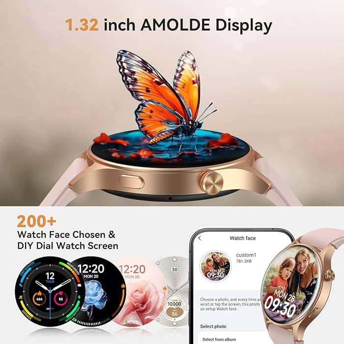 Smart Watch for Women, Answer/Make Call, 1.32'' AMOLED Ultra-Clear Screen Fitness Tracker with Heart Rate/Sleep/SpO2 Monitor, Smartwatch for iPhone/Samsung/Android, 110+ Sport Modes, 3ATM Waterproof - Image 4
