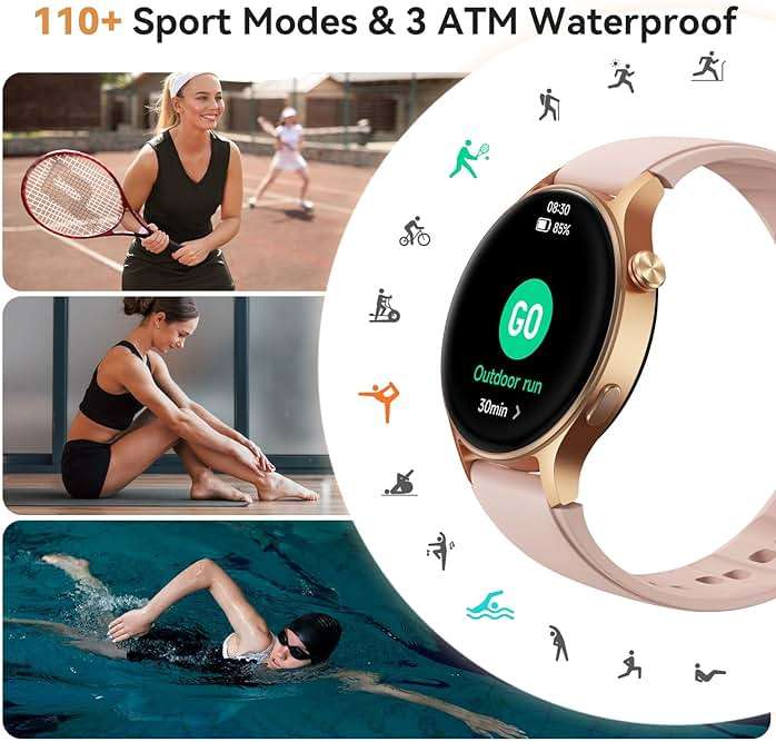 Smart Watch for Women, Answer/Make Call, 1.32'' AMOLED Ultra-Clear Screen Fitness Tracker with Heart Rate/Sleep/SpO2 Monitor, Smartwatch for iPhone/Samsung/Android, 110+ Sport Modes, 3ATM Waterproof - Image 5