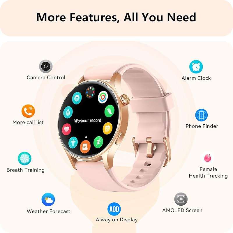 Smart Watch for Women, Answer/Make Call, 1.32'' AMOLED Ultra-Clear Screen Fitness Tracker with Heart Rate/Sleep/SpO2 Monitor, Smartwatch for iPhone/Samsung/Android, 110+ Sport Modes, 3ATM Waterproof - Image 9