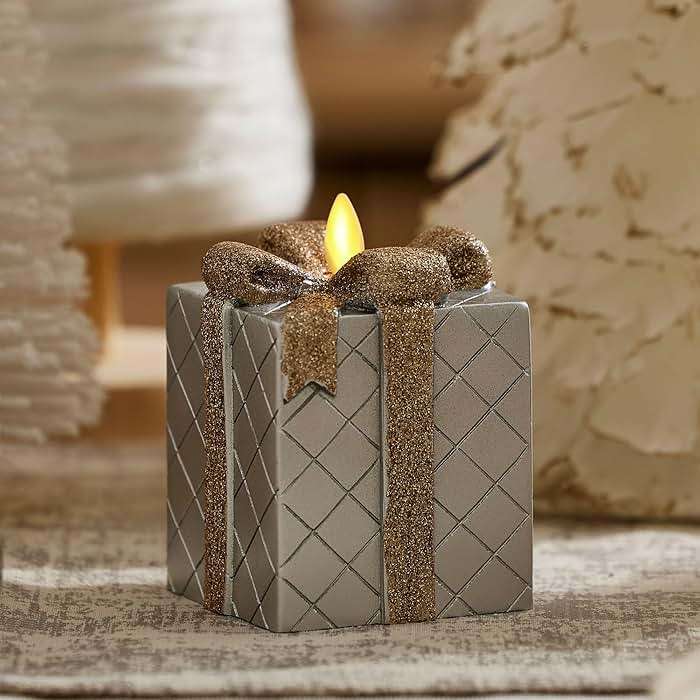 Luminara - Flameless Holiday LED Candle Battery Operated Moving Flame - Silver Gift Box - Pack of 1-3x4.25 - Glitter Ribbon with 5-Hour Timer Candle - Image 2