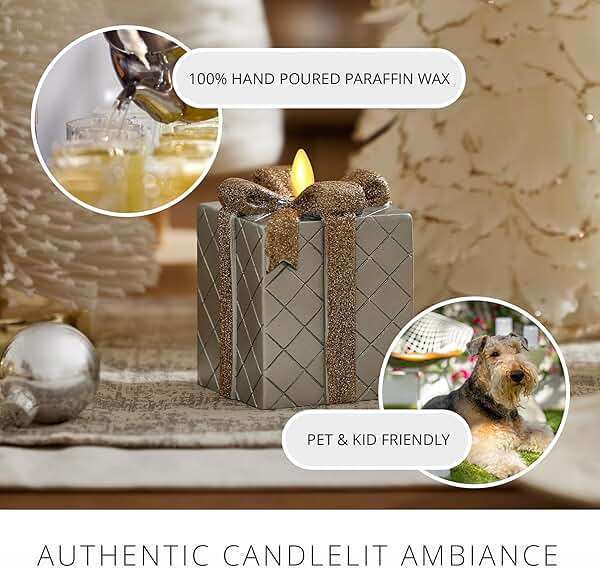 Luminara - Flameless Holiday LED Candle Battery Operated Moving Flame - Silver Gift Box - Pack of 1-3x4.25 - Glitter Ribbon with 5-Hour Timer Candle - Image 5