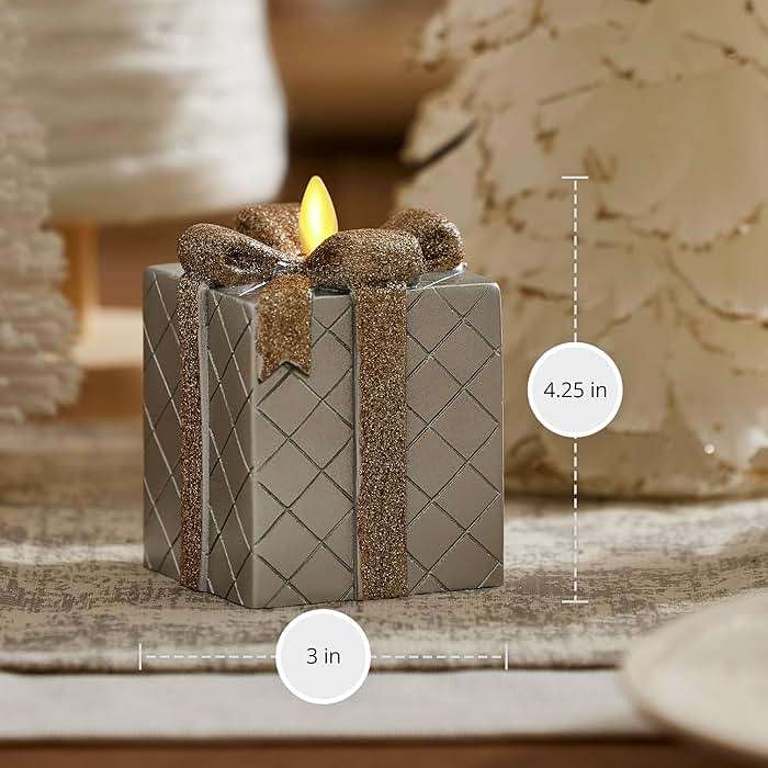 Luminara - Flameless Holiday LED Candle Battery Operated Moving Flame - Silver Gift Box - Pack of 1-3x4.25 - Glitter Ribbon with 5-Hour Timer Candle - Image 6
