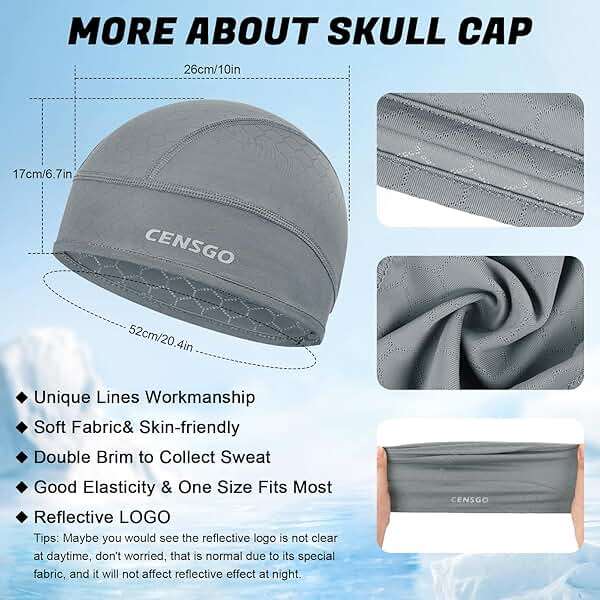 CENSGO Skull Cap Helmet Liner for Men Women, Cycling Cap Sweat Wicking Liner, Cooling Head Cover for Running - Image 3
