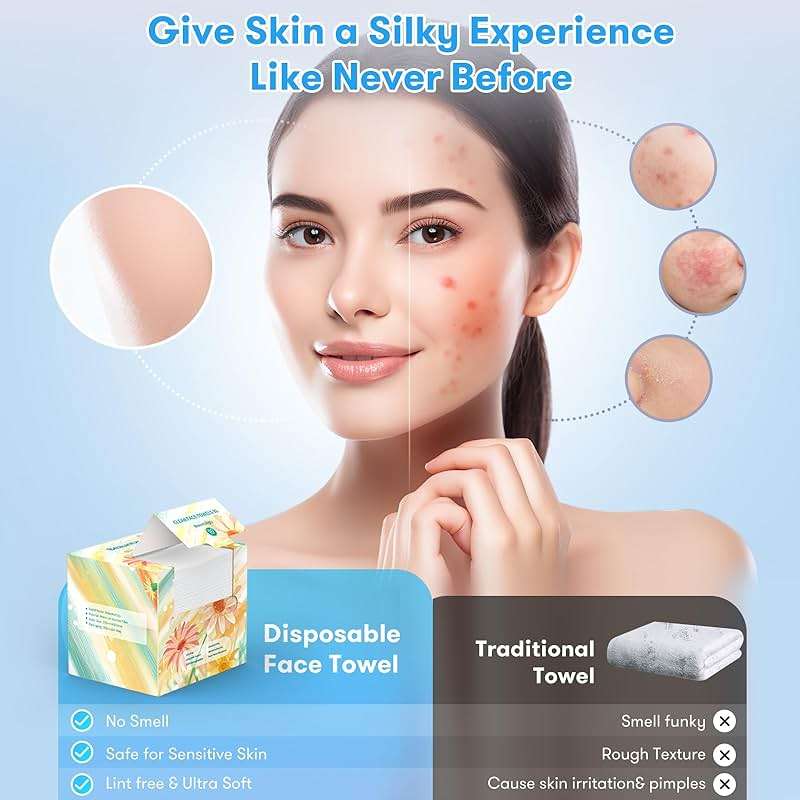 Beauntangly Disposable Face Towel, XL Unscented Facial Towelettes Soft Thick Absorbent, Lint-Free Biodegradable Makeup Remover Dry Wipes Clean Skin Care Washing Drying Camping Travel Essentials, 50 Ct - Image 2