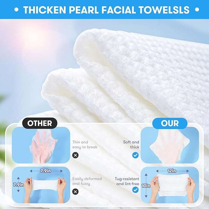 Beauntangly Disposable Face Towel, XL Unscented Facial Towelettes Soft Thick Absorbent, Lint-Free Biodegradable Makeup Remover Dry Wipes Clean Skin Care Washing Drying Camping Travel Essentials, 50 Ct - Image 3