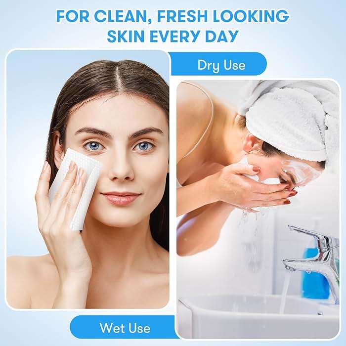Beauntangly Disposable Face Towel, XL Unscented Facial Towelettes Soft Thick Absorbent, Lint-Free Biodegradable Makeup Remover Dry Wipes Clean Skin Care Washing Drying Camping Travel Essentials, 50 Ct - Image 5