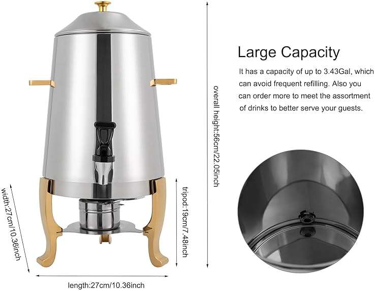 YIYIBYUS 3.5 Gallon Hot Beverage Dispenser, Stainless Steel Coffee Urn Chafer, Hot Drinks Dispenser for Milk Coffee Tea Water Juice - Parties Event Buffet Catering, Alcohol heating, Silver - Image 2