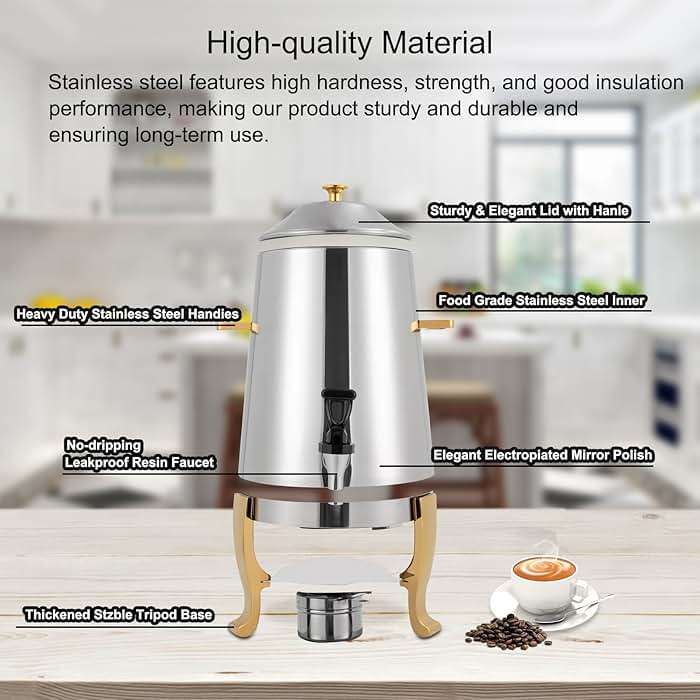 YIYIBYUS 3.5 Gallon Hot Beverage Dispenser, Stainless Steel Coffee Urn Chafer, Hot Drinks Dispenser for Milk Coffee Tea Water Juice - Parties Event Buffet Catering, Alcohol heating, Silver - Image 3