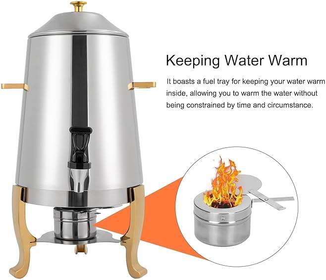 YIYIBYUS 3.5 Gallon Hot Beverage Dispenser, Stainless Steel Coffee Urn Chafer, Hot Drinks Dispenser for Milk Coffee Tea Water Juice - Parties Event Buffet Catering, Alcohol heating, Silver - Image 4