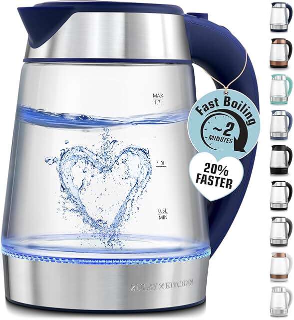Zulay Kitchen Fast Boiling Electric Water Kettle - 1.7L, 1500W, Auto Shut-Off for Overboil & Boil Dry Protection, Cool-Touch Handle, 360° Base - Rapid Teapot Boiler For Coffee & Tea - Navy - Image 1