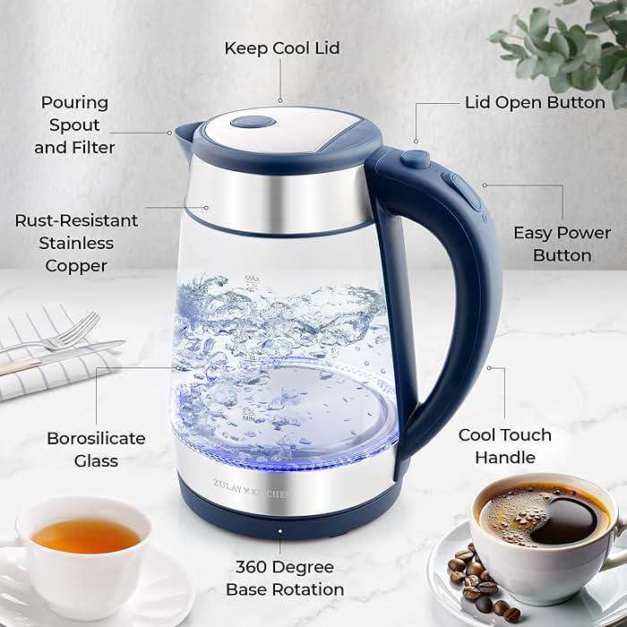 Zulay Kitchen Fast Boiling Electric Water Kettle - 1.7L, 1500W, Auto Shut-Off for Overboil & Boil Dry Protection, Cool-Touch Handle, 360° Base - Rapid Teapot Boiler For Coffee & Tea - Navy - Image 6