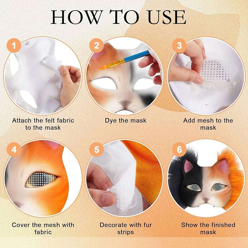 Seenelling DIY Therian Mask Kit Blank Cat Mask with Felt Fabric Sheet Plush Faux Fur Eye Mesh for Therian Gear Stuff - Image 6