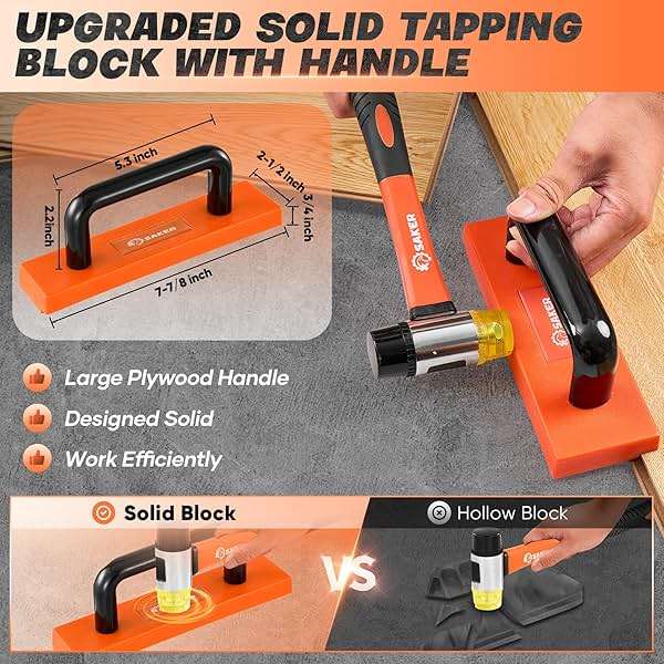 Saker Laminate Flooring Tools, 65-Piece Wood Flooring Installation Kit with 60 Flooring Spacers,Tapping Block with Handle, Pull Bar, 10”Contour Gauge, Rubber Mallet, Tape Measure - Image 3