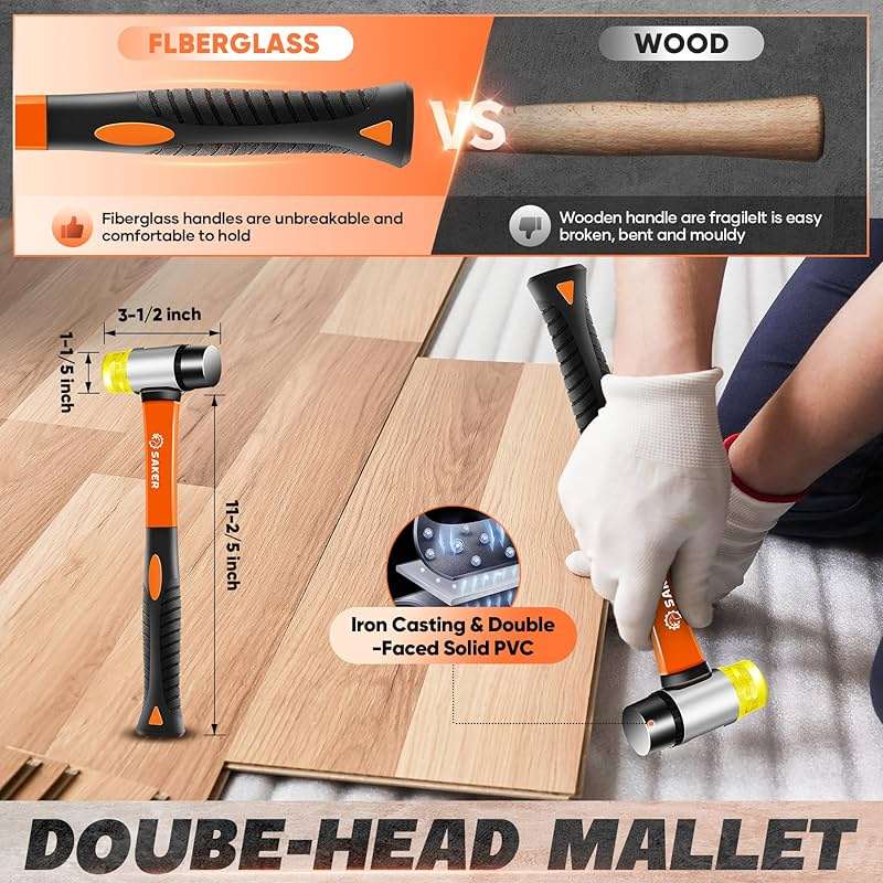 Saker Laminate Flooring Tools, 65-Piece Wood Flooring Installation Kit with 60 Flooring Spacers,Tapping Block with Handle, Pull Bar, 10”Contour Gauge, Rubber Mallet, Tape Measure - Image 4