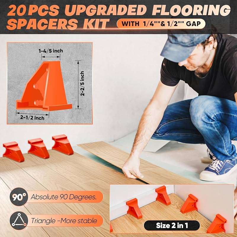 Saker Laminate Flooring Tools, 65-Piece Wood Flooring Installation Kit with 60 Flooring Spacers,Tapping Block with Handle, Pull Bar, 10”Contour Gauge, Rubber Mallet, Tape Measure - Image 6