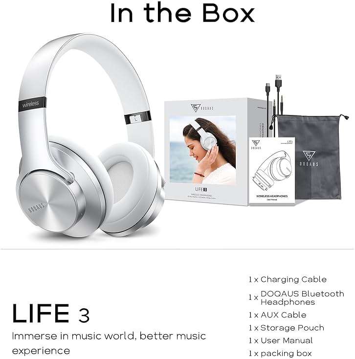 DOQAUS Bluetooth Headphones Over Ear, 90H Playtime, 3 EQ Modes, HiFi Audio, ENC Mic, Reinforced Durable Frame & Soft Earpads for Extended Wear, Phone, PC, Travel - Image 9