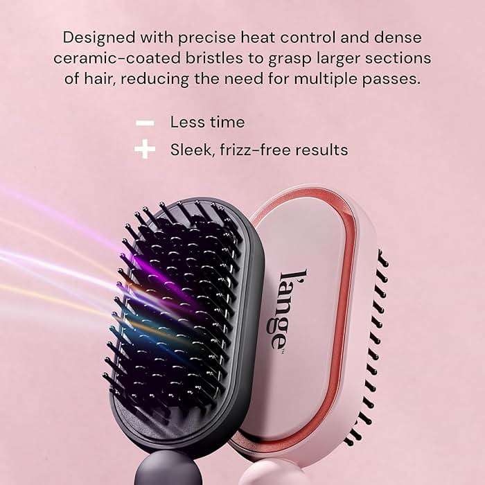 L'ANGE HAIR Mane Pass Straightening Hot Brush | Hair Straightening Brush with Ceramic Bristles & Negative Ion Technology | Adjustable Temp | Auto Shut-Off & Dual Voltage | (Blush) - Image 3