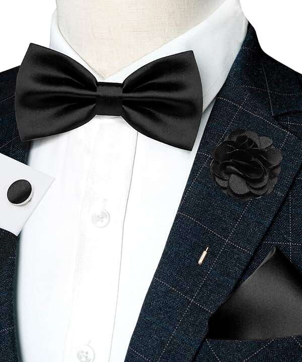 RBOCOTT Solid Color Bow Tie and Pocket Square with Lapel Pin Cufflinks Set 4PCS - Image 2
