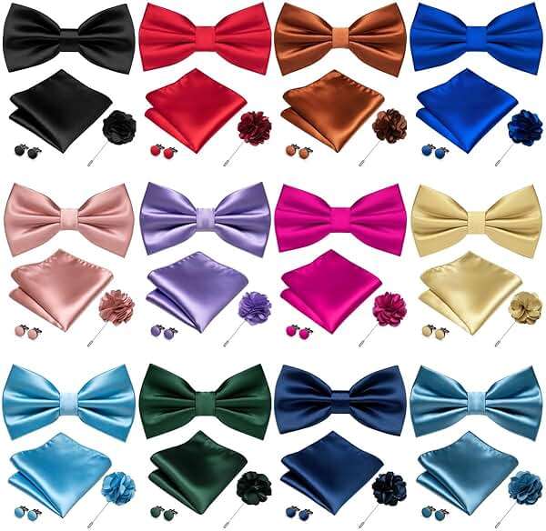 RBOCOTT Solid Color Bow Tie and Pocket Square with Lapel Pin Cufflinks Set 4PCS - Image 4