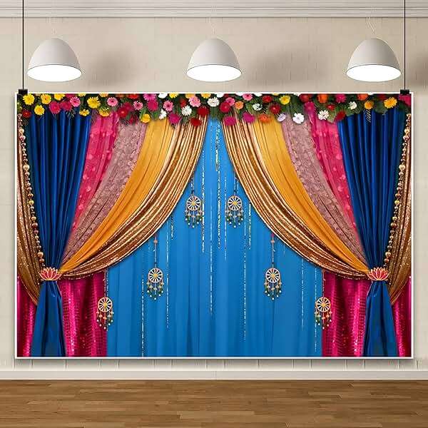 CSFOTO 7x5ft Indian Traditional Backdrop Colored Curtains Marigold Photography Background Indian Hindu Wedding Banner Happy Holi Diwali Pooja Party Decorations Photo Props - Image 6