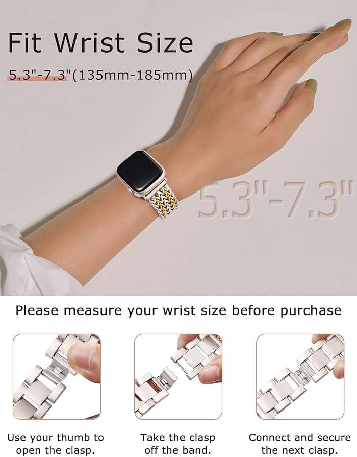 Minyee Compatible with Apple Watch Band 41/40/38/44/45/46/49/42mm Women, Dressy Stainless Steel Metal Adjustable Chain Strap Link Bracelet Wristband for iWatch Series 11 10 9 8 7 6 5 4 3 2 1 Ultra SE - Image 2