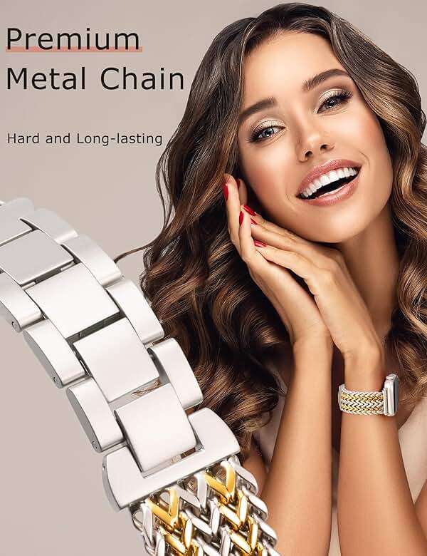 Minyee Compatible with Apple Watch Band 41/40/38/44/45/46/49/42mm Women, Dressy Stainless Steel Metal Adjustable Chain Strap Link Bracelet Wristband for iWatch Series 11 10 9 8 7 6 5 4 3 2 1 Ultra SE - Image 4