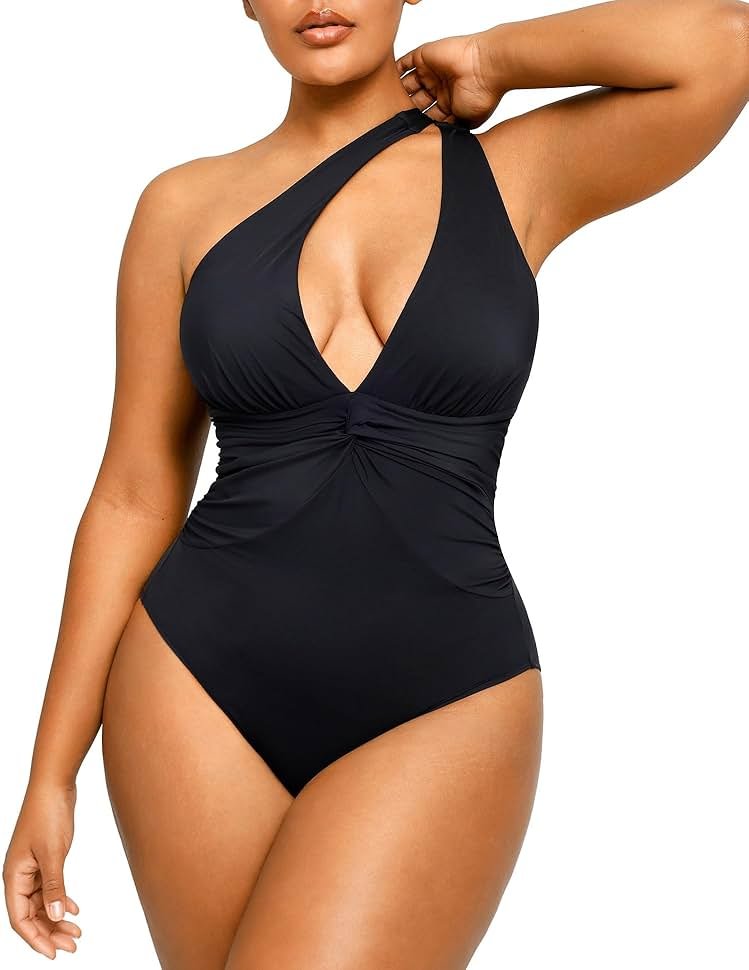 SHAPELLX Women's One Piece Swimsuit Tummy Control Ruched Full Coverage Bathing Suit V Neck Slimming Swimwear - Product Image
