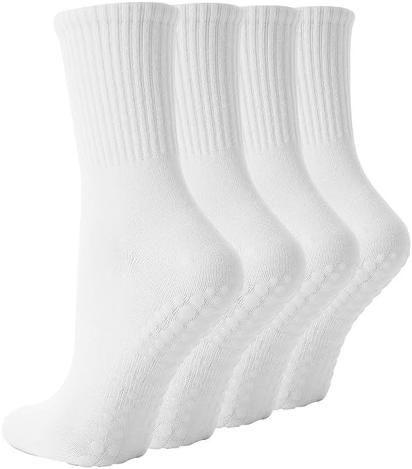 TOAMOUR 4 Pairs Pilates Socks with Grips for Women, Non Slip Yoga Athletic Ballet Barre Dance Workout Crew Socks - Product Image