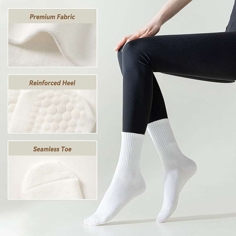 TOAMOUR 4 Pairs Pilates Socks with Grips for Women, Non Slip Yoga Athletic Ballet Barre Dance Workout Crew Socks - Image 2