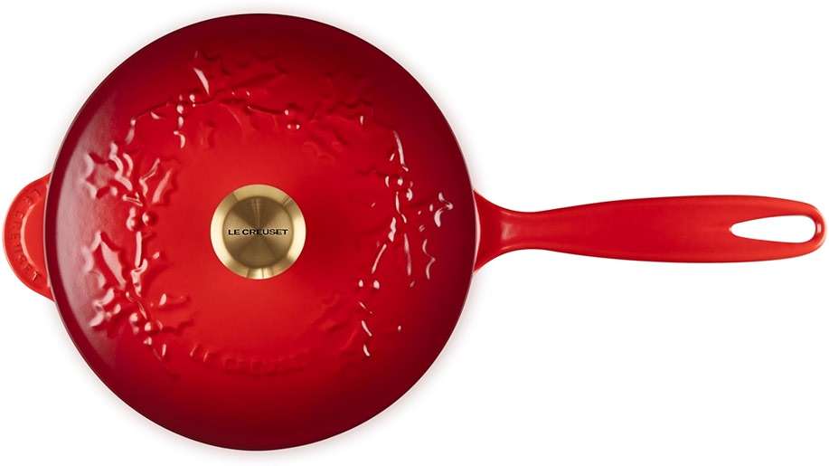 Le Creuset Enameled Cast Iron Holly Collection Saucier, 2.25 qt., Cerise with Gold Knob - Image 3
