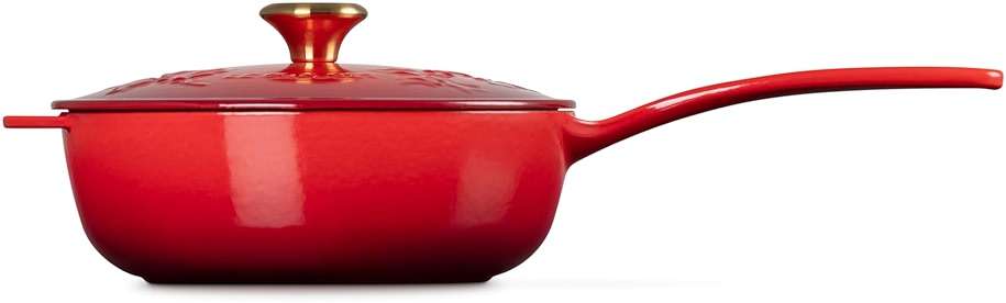 Le Creuset Enameled Cast Iron Holly Collection Saucier, 2.25 qt., Cerise with Gold Knob - Image 5