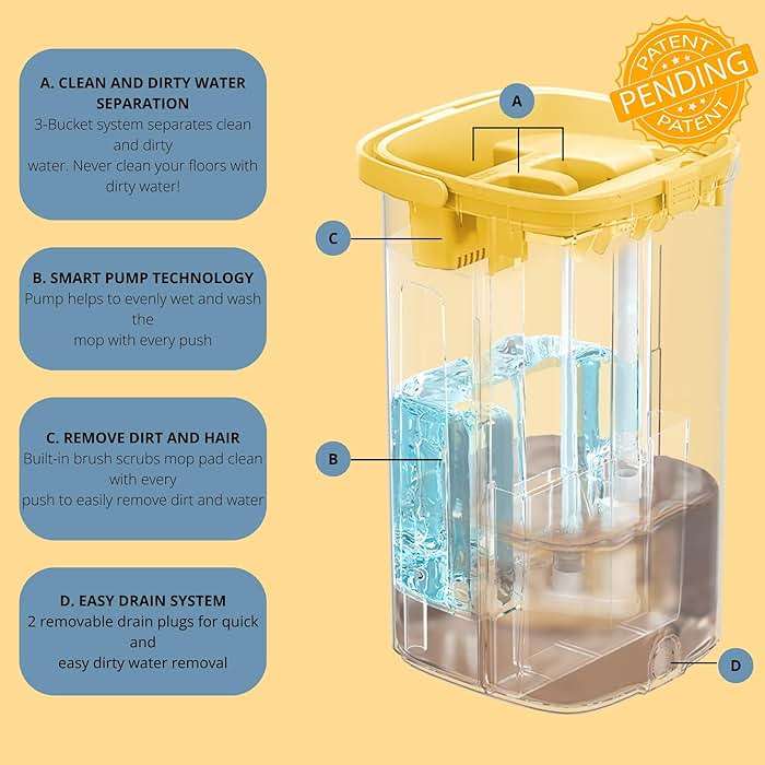 Mop and Bucket Set with Pump System for Home, Hands Free Self Cleaning with 3 Compartments to Separate Clean from Dirty Water, with 2 Machine Washable Microfiber Mop Pads, Patent Pending, in Gift Box - Image 3