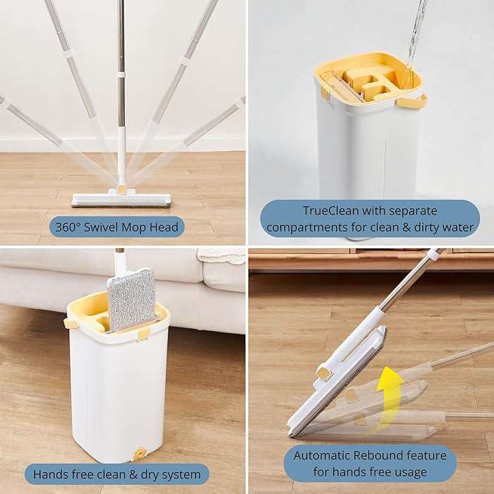 Mop and Bucket Set with Pump System for Home, Hands Free Self Cleaning with 3 Compartments to Separate Clean from Dirty Water, with 2 Machine Washable Microfiber Mop Pads, Patent Pending, in Gift Box - Image 7