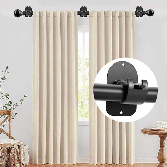 No Drill Curtain Rod Holder Hangers - Self Adhesive Curtain Rod Hook - Upgrade Large No Drilling Plastic Curtain Rod Brackets Renter Friendly Curtain Rod Hanger (4PCS Black) - Image 2