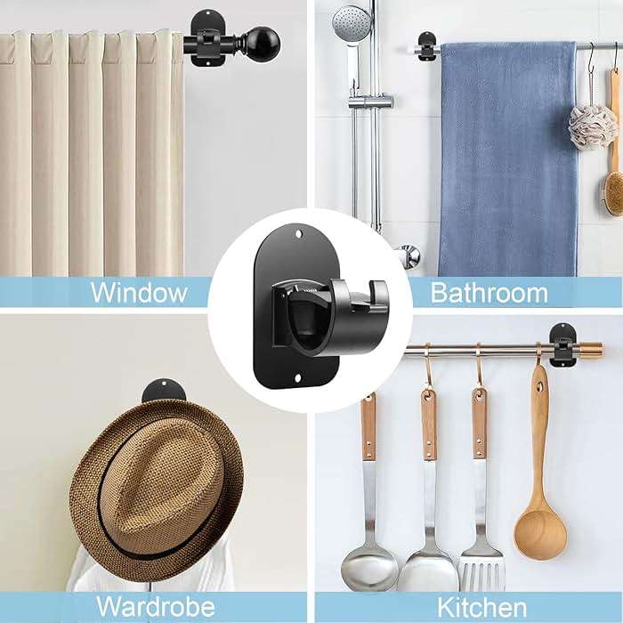 No Drill Curtain Rod Holder Hangers - Self Adhesive Curtain Rod Hook - Upgrade Large No Drilling Plastic Curtain Rod Brackets Renter Friendly Curtain Rod Hanger (4PCS Black) - Image 5