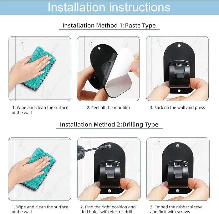 No Drill Curtain Rod Holder Hangers - Self Adhesive Curtain Rod Hook - Upgrade Large No Drilling Plastic Curtain Rod Brackets Renter Friendly Curtain Rod Hanger (4PCS Black) - Image 6