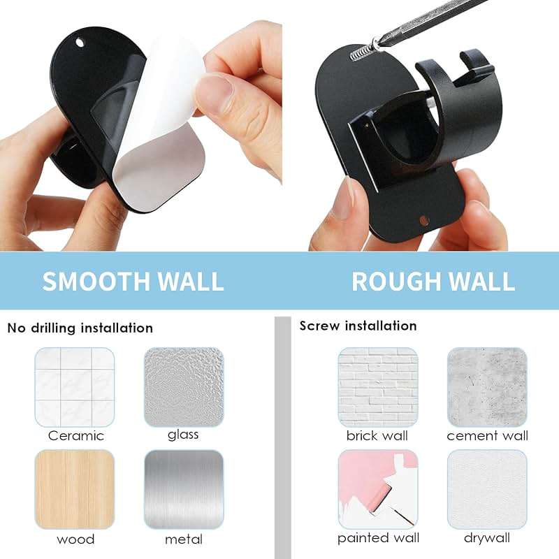 No Drill Curtain Rod Holder Hangers - Self Adhesive Curtain Rod Hook - Upgrade Large No Drilling Plastic Curtain Rod Brackets Renter Friendly Curtain Rod Hanger (4PCS Black) - Image 7