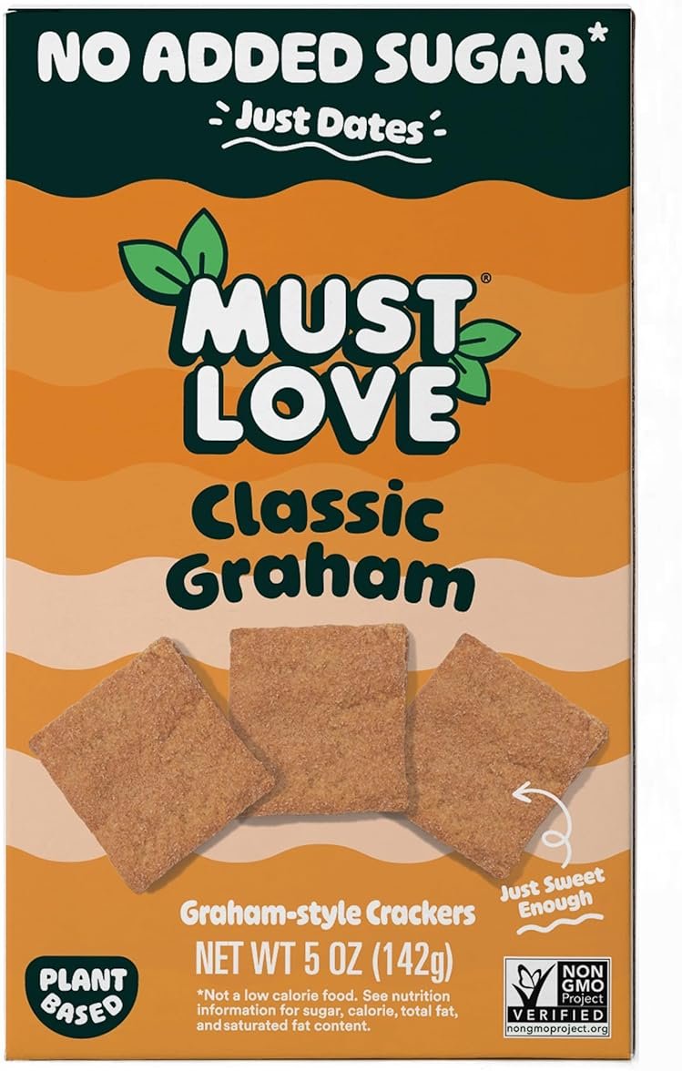 Must Love Classic Graham - No Added Sugar, Sweetened with Dates - Great for Pie Crust, Mini S'more, Cheese Boards - Simple Ingredients, Vegan, Plant-Based - Healthy Snacking for Family, 2 Pack x 5 oz - Product Image