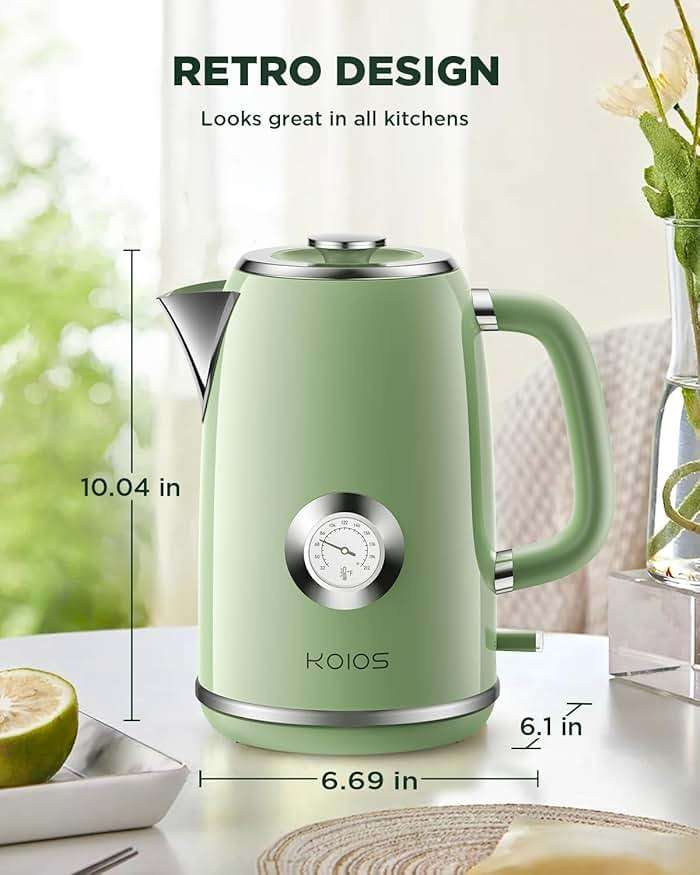 Electric Kettle 1.8L with Temperature Gauge, 1500W Fast Boiling Electric Tea Kettle, 100% Stainless Steel Retro-Style Hot Water Kettle Electric - Glowing LED Light, Auto Shut-Off & Boil-Dry Protection - Image 2